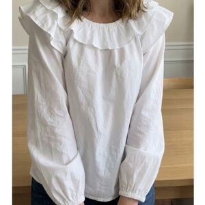 J. Crew White Ruffle Detail Blouse